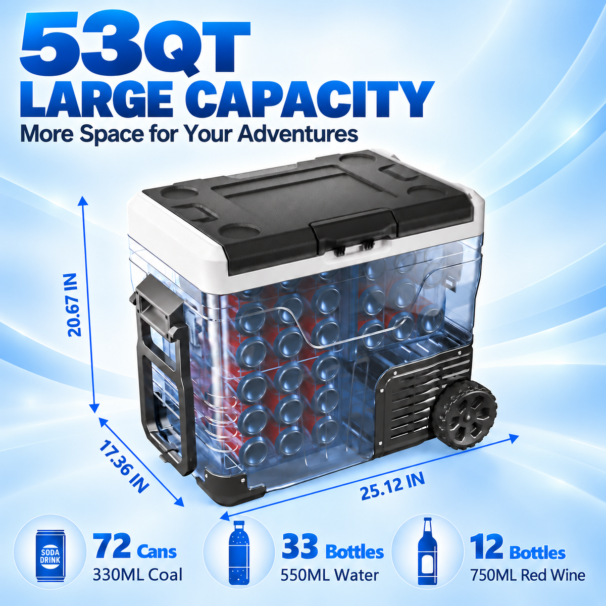 53QT 12V Portable Car Refrigerator – Dual Zone Fridge & Freezer
