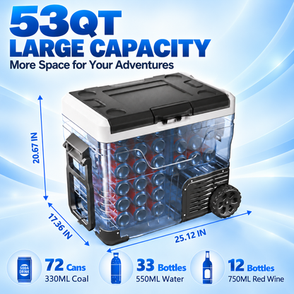 53QT 12V Portable Car Refrigerator – Dual Zone Fridge & Freezer