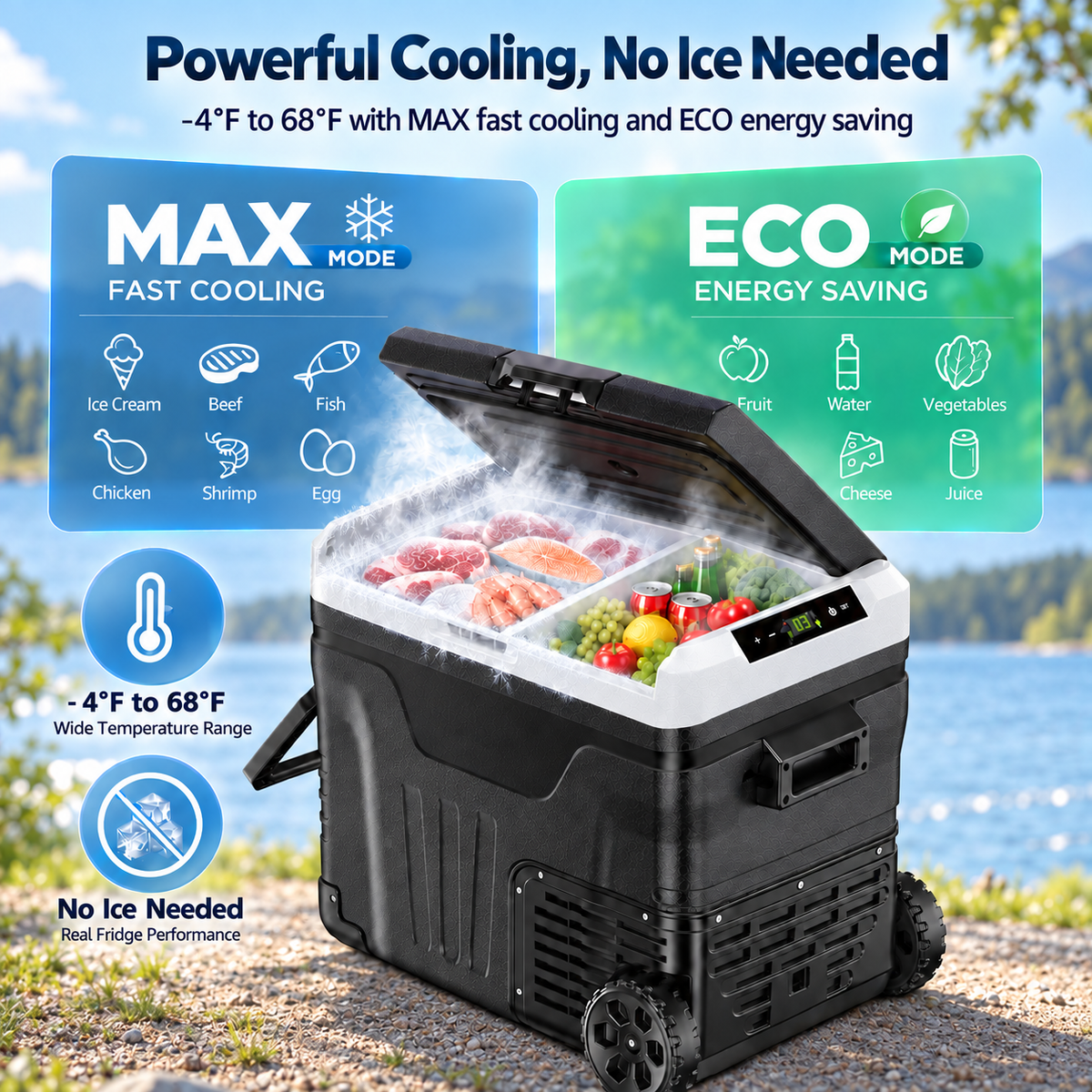 53QT 12V Portable Car Refrigerator – Dual Zone Fridge & Freezer